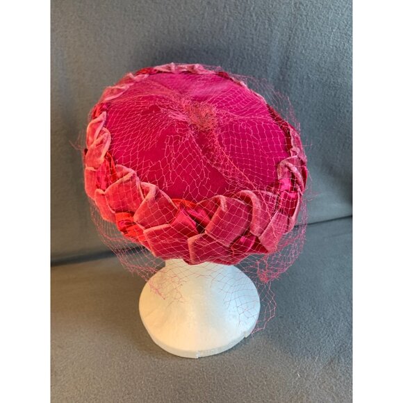 Ladies Pink Satin and Velvet Braided Hat Sz 22 Vintage - Picture 3 of 10